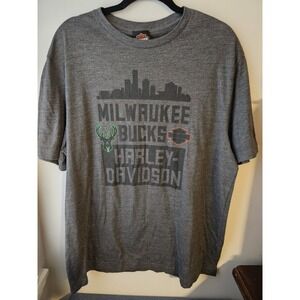 Harley-Davidson x Milwaukee Bucks Triblend T-Shirt Skyline Graphic Men's XL